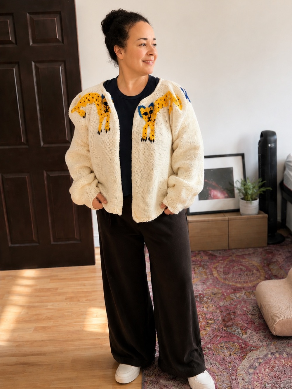 Sofio Gongli Handmade Mohair Wool Leopard Cat Cardigan One Size OOAK Art Sweater
